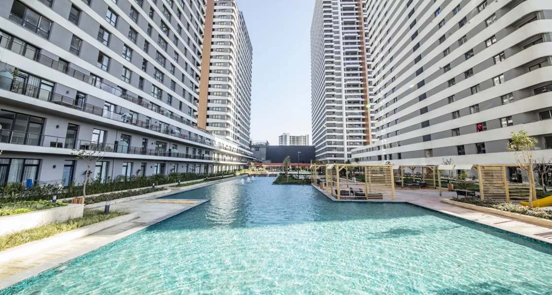Residential buildings and pool